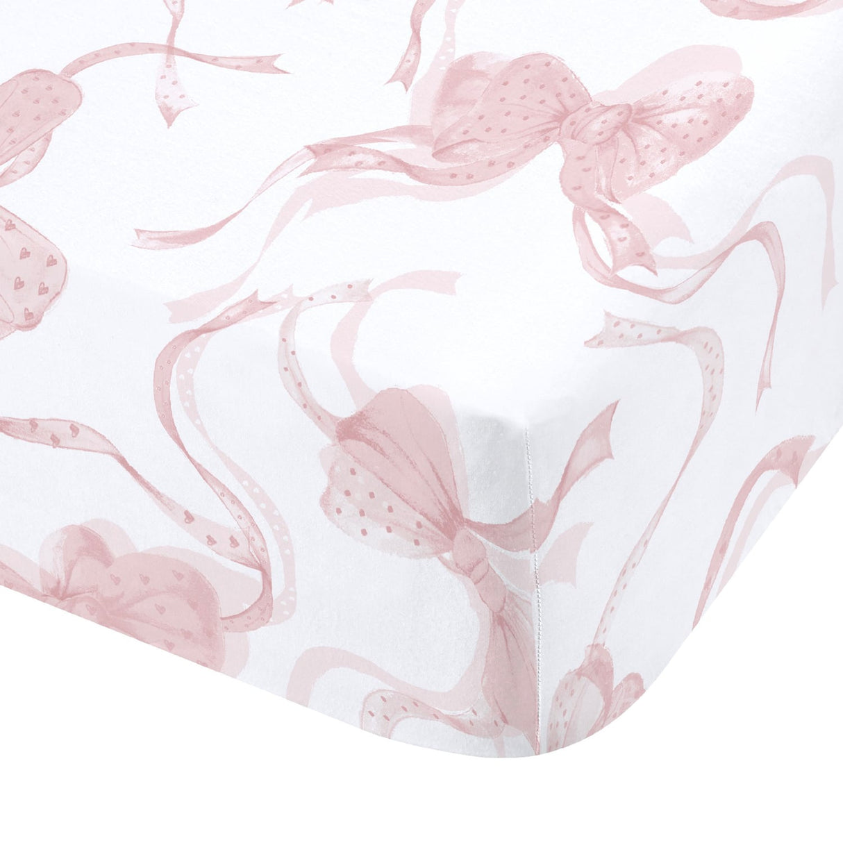 Catherine Lansfield Bow 30cm Deep Fitted Sheet - White / Pink - Embroidery Bow Fitted Sheet