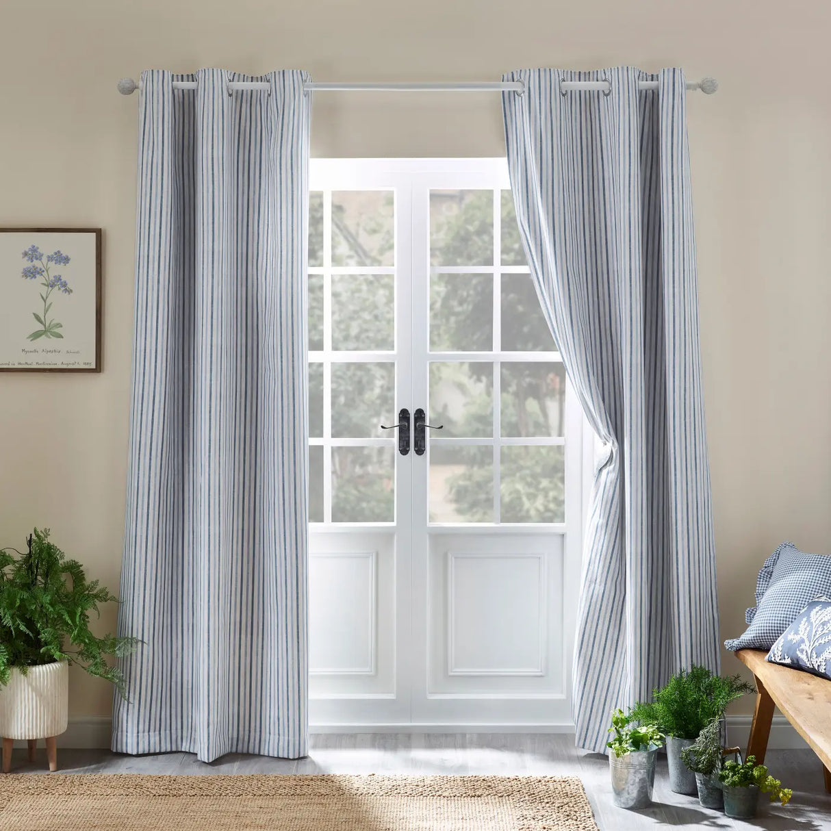 Catherine Lansfield Logan Stripe Eyelet Curtains - Blue
