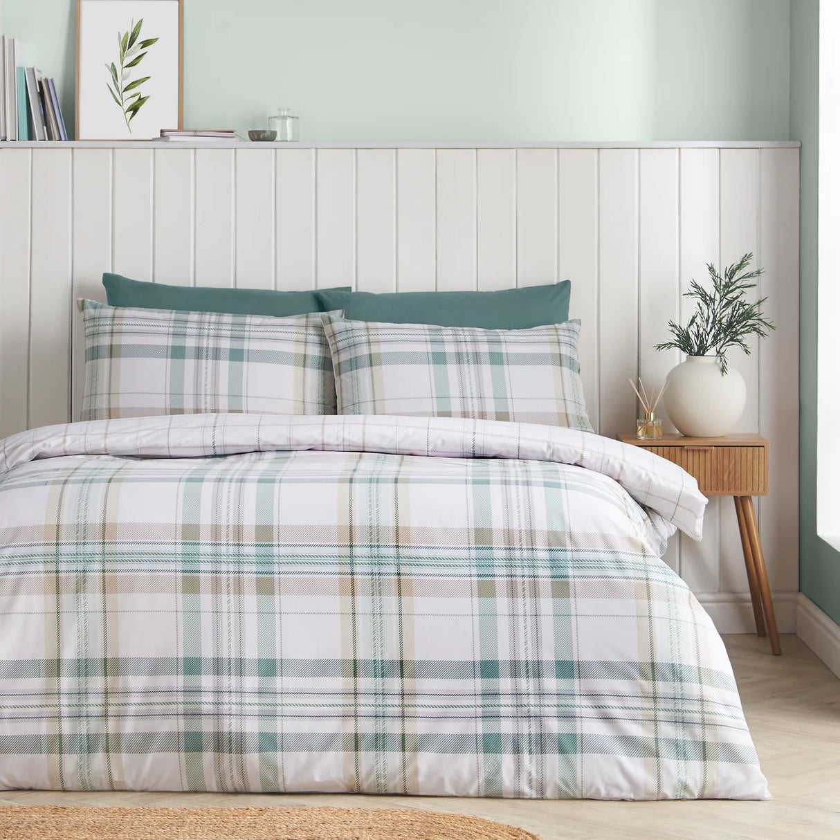 Catherine Lansfield Cartmel Check Reversible Duvet Cover Set with Pillowcase Soft