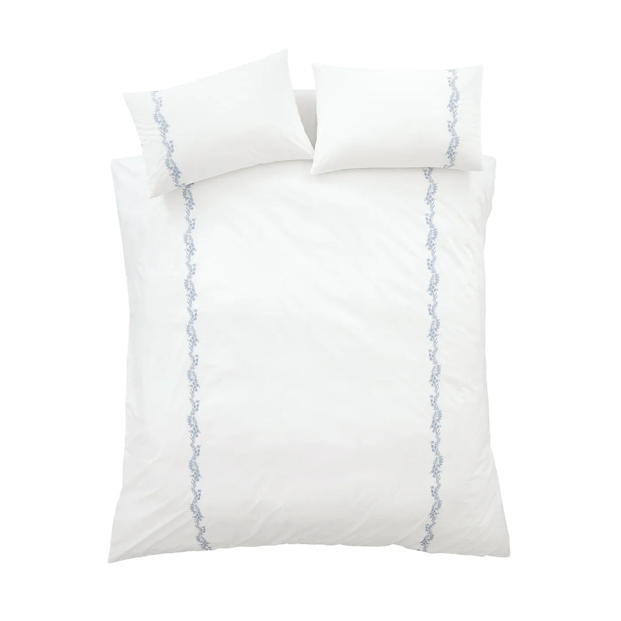 Bianca Camille Embroidered Floral 200 Thread Count Cotton Duvet Cover Set - White / Blue image 5