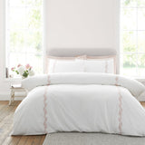 Bianca Fine Linens Camille Embroidered Floral White + Pink 100% Cotton Duvet Cover Bedding Set