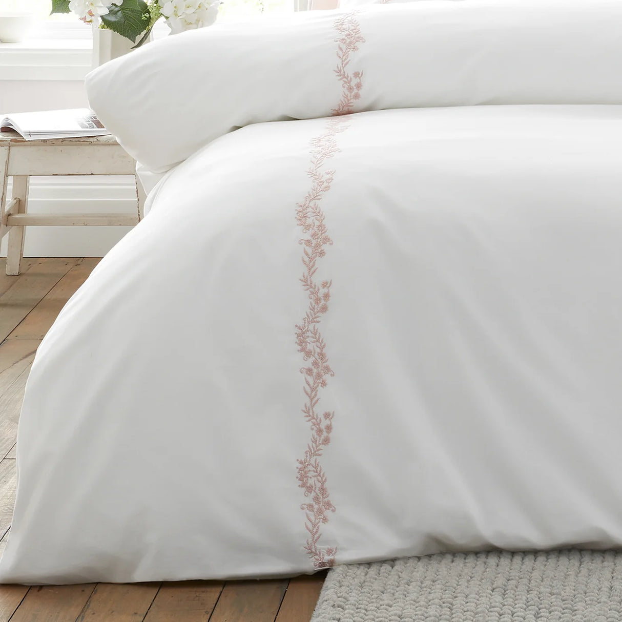 Bianca Camille Embroidered Floral 200 Thread Count Cotton Duvet Cover Set 9