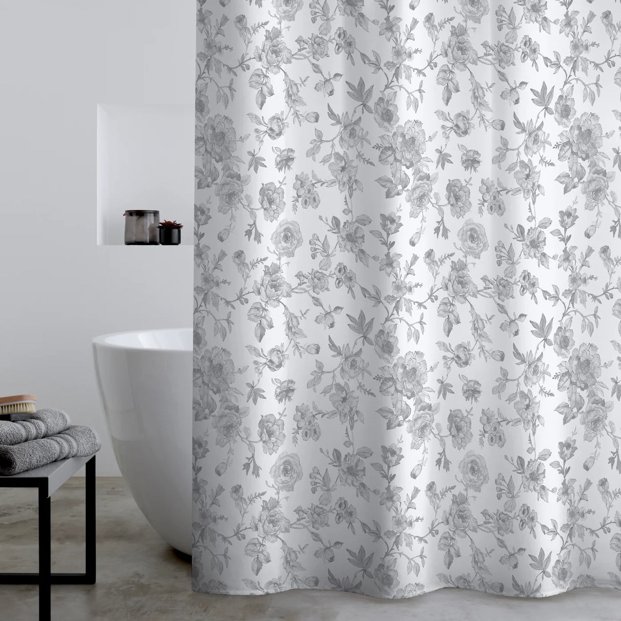 Catherine Lansfield Salcombe Mirabelle Floral Grey Shower Curtain 180x180cm