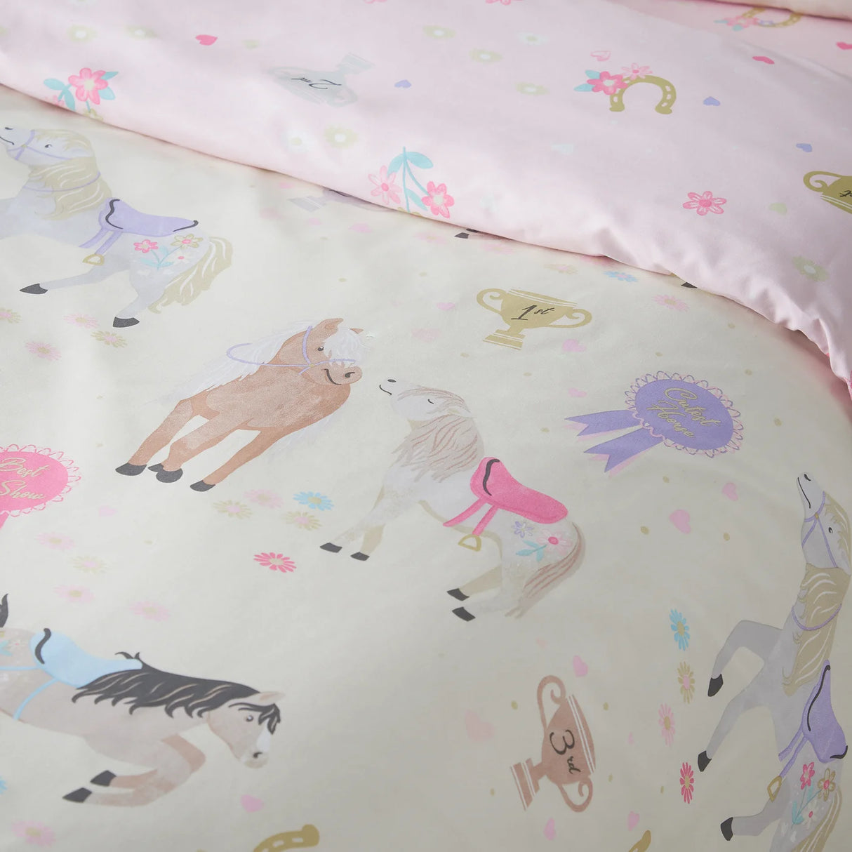 Catherine Lansfield Happy Horses Reversible Duvet Cover Set with Pillowcase