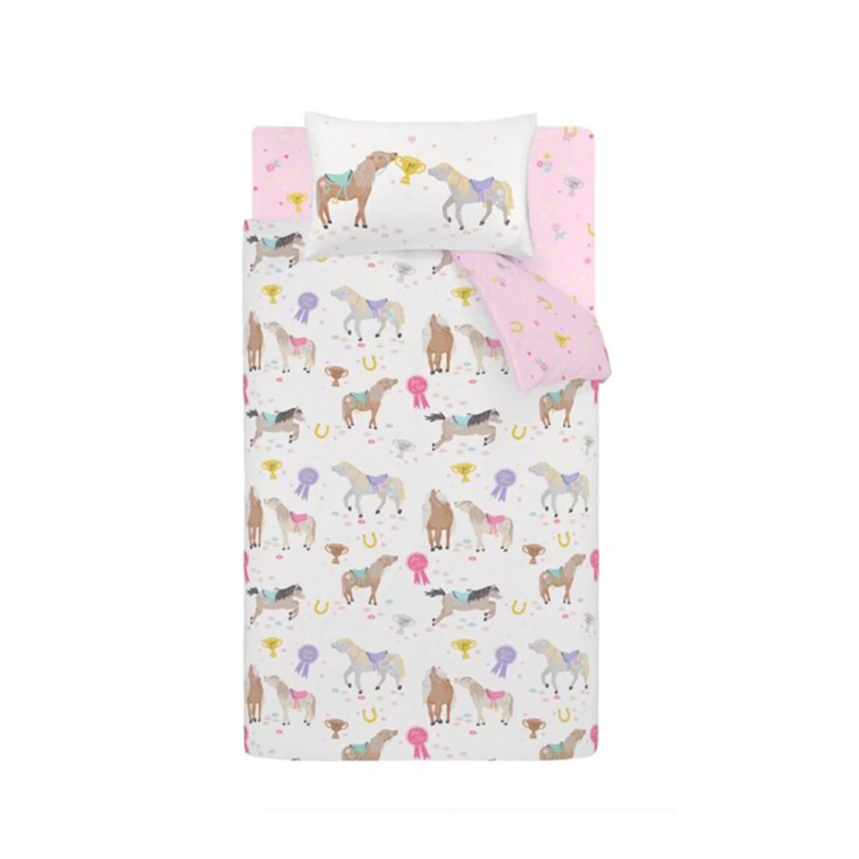 Catherine Lansfield Happy Horses Reversible Duvet Cover Set with Pillowcase