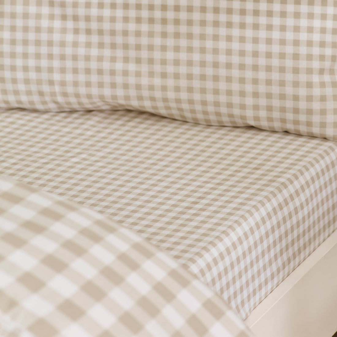 Catherine Lansfield Bamford Gingham Check 30cm Deep Natural Fitted Sheet