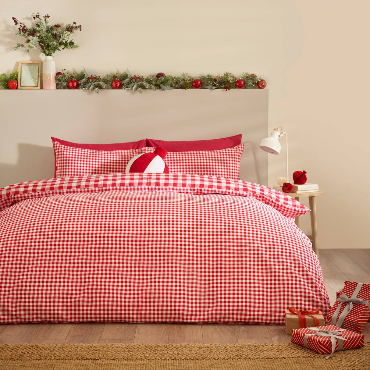 Catherine Lansfield Bamford Gingham Check Duvet Cover Set - Bamford Gingham Red Duvet Set (Christmas)