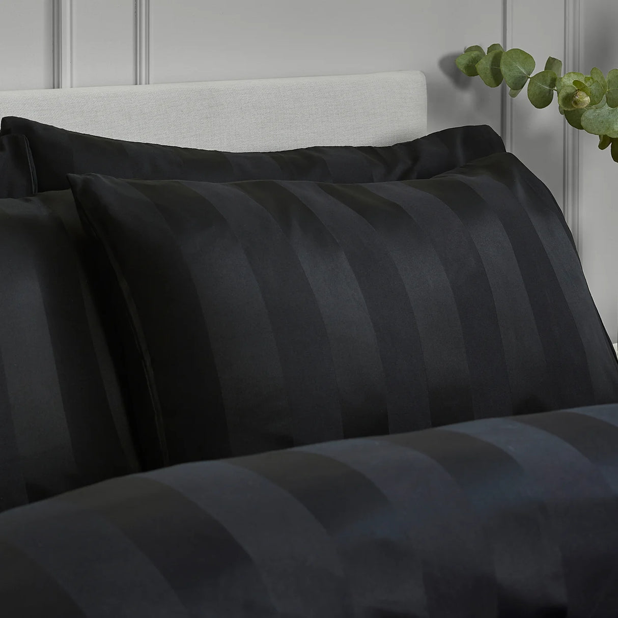 Catherine Lansfield So Soft Satin Stripe Black Fitted Sheet 25