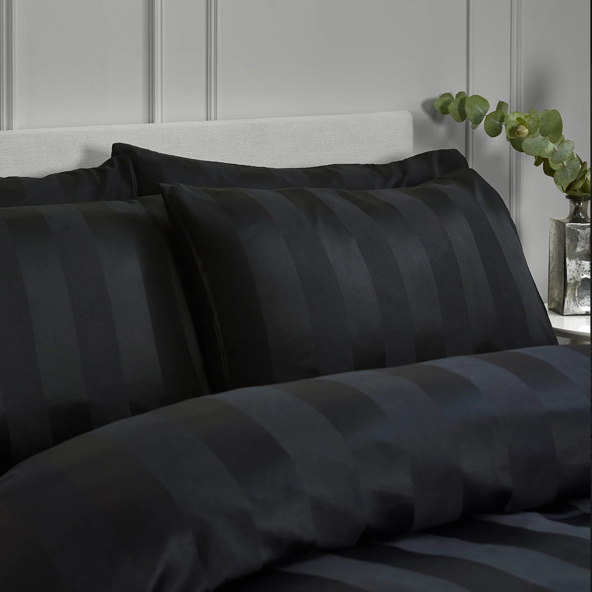 Catherine Lansfield So Soft Satin Stripe Black Fitted Sheet 22