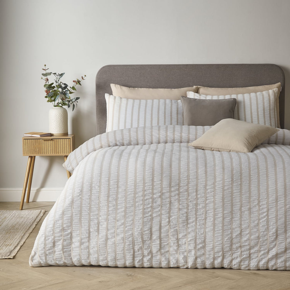 Catherine Lansfield So Soft Seersucker Stripe Duvet Cover Set - Natural