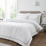 Bianca Fine Linens Contrast Trim White + Black 100% Cotton Duvet Cover Bedding Set