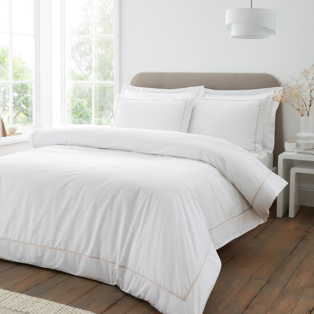 Bianca Fine Linens Contrast Trim White / Natural 100% Cotton Duvet Cover Bedding Set