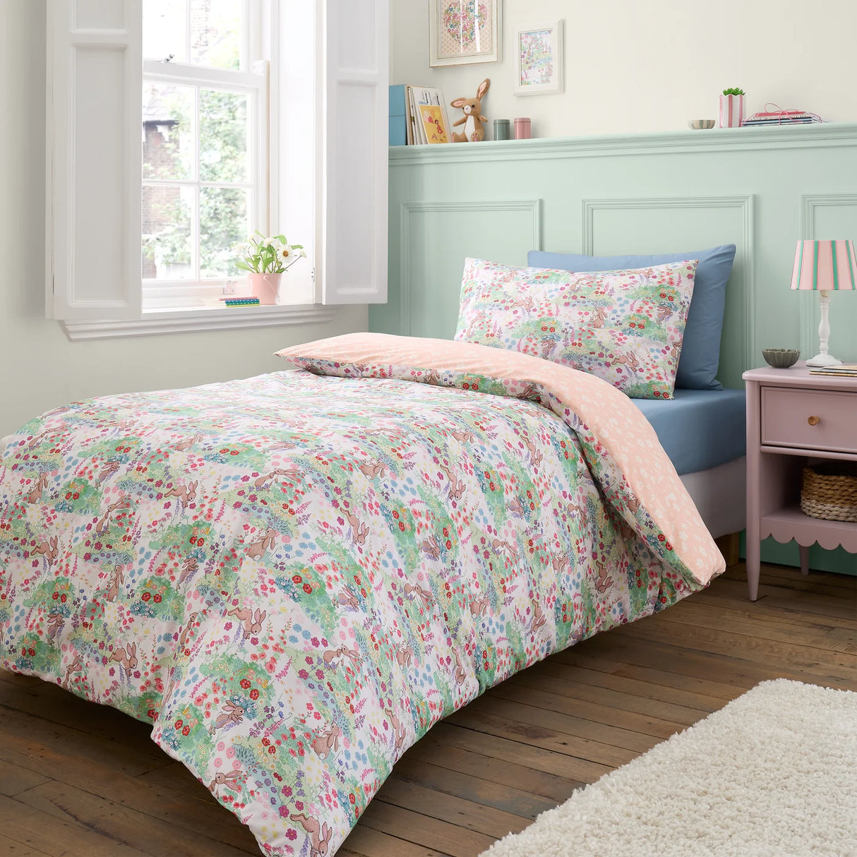 Belle & Boo Meadow Bunnies Reversible Cotton Duvet Cover Set with Pillowcase