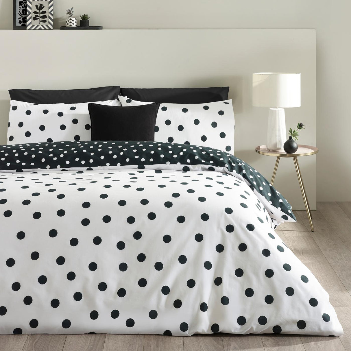 Catherine Lansfield Polka Dot Reversible Duvet Cover Set Black and White