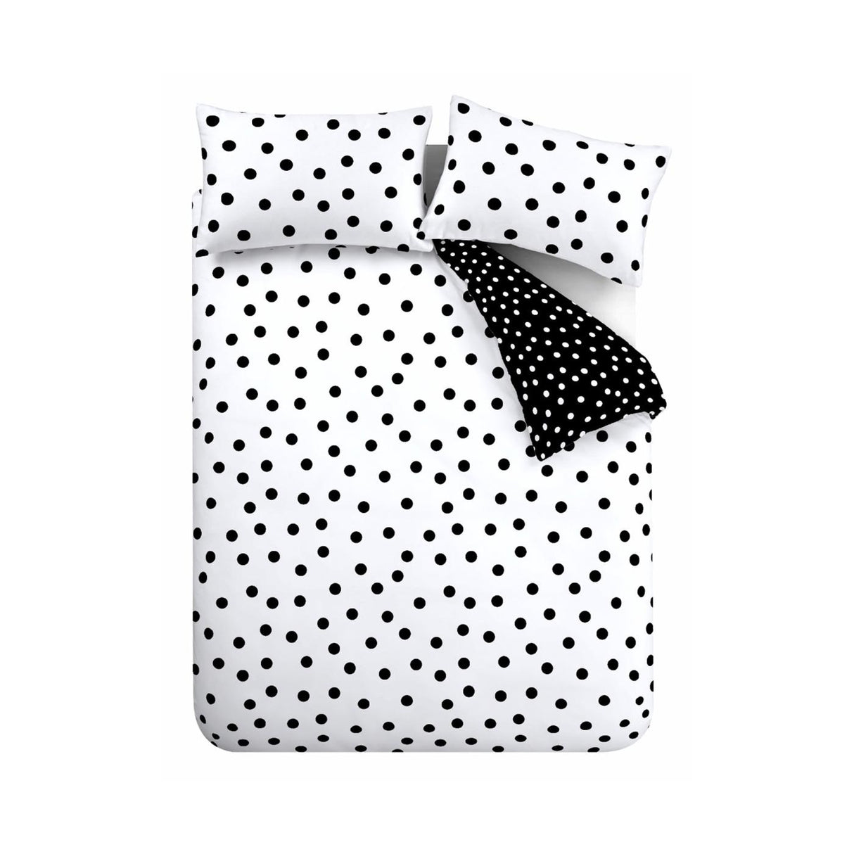 Catherine Lansfield Polka Dot Reversible Duvet Cover Set Black and White 6