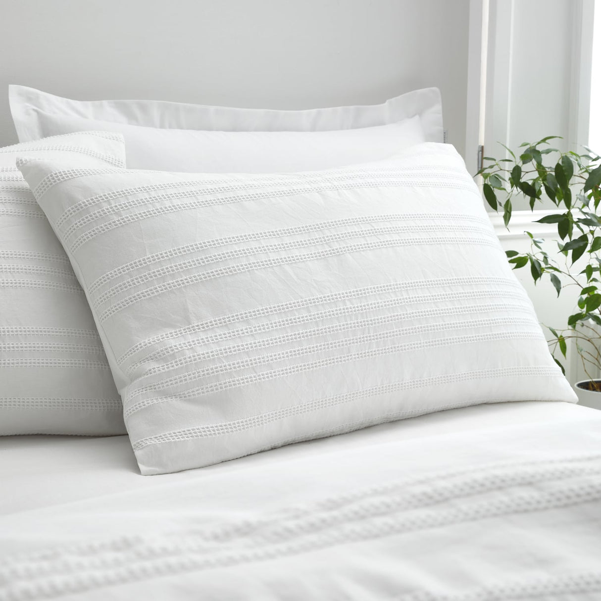 Bianca Fine Linens Waffle Cotton Stripe Duvet Cover Set - Waffle Cotton Stripe Duvet Set