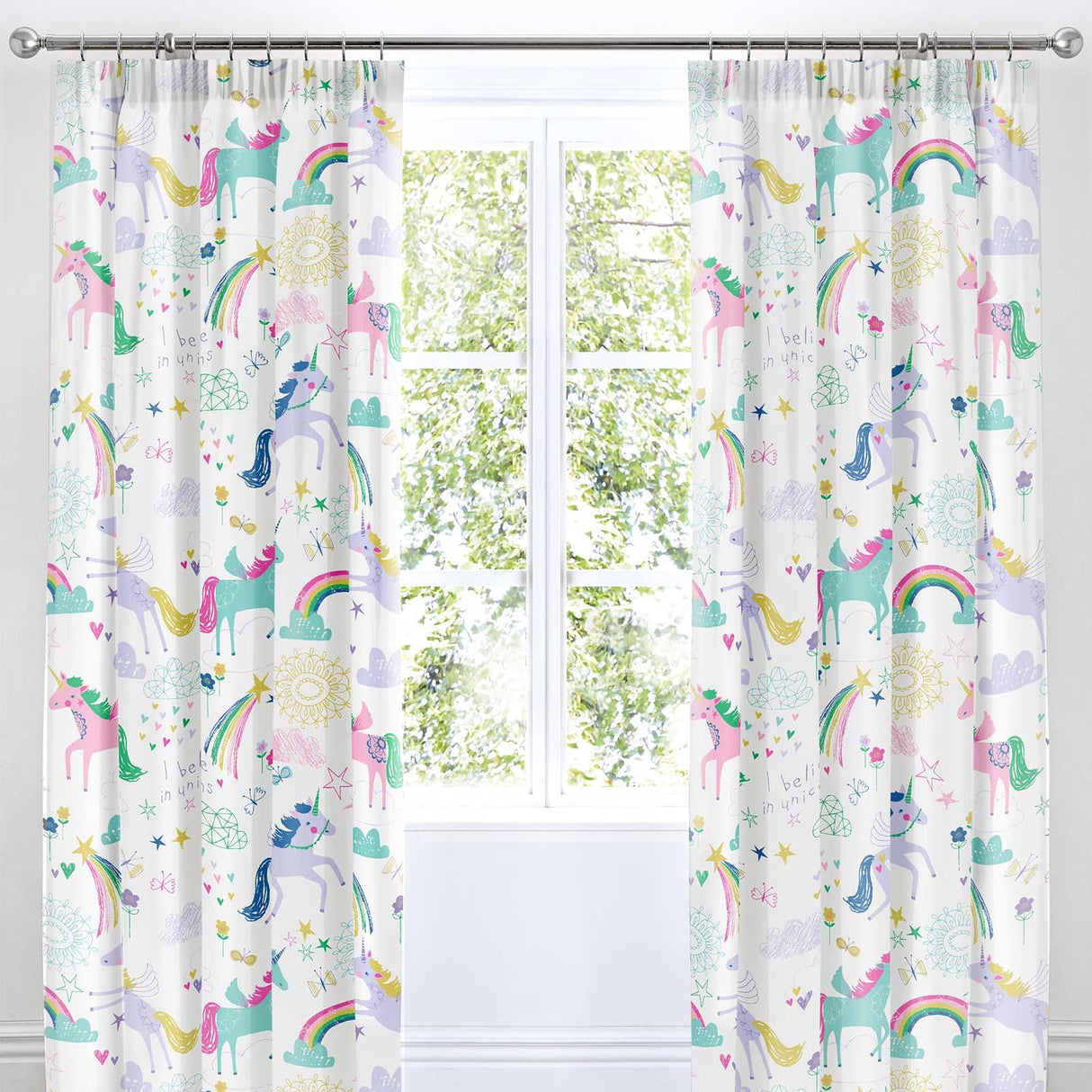 Rainbow Unicorn Kids Tape Top Curtains by Bedlam