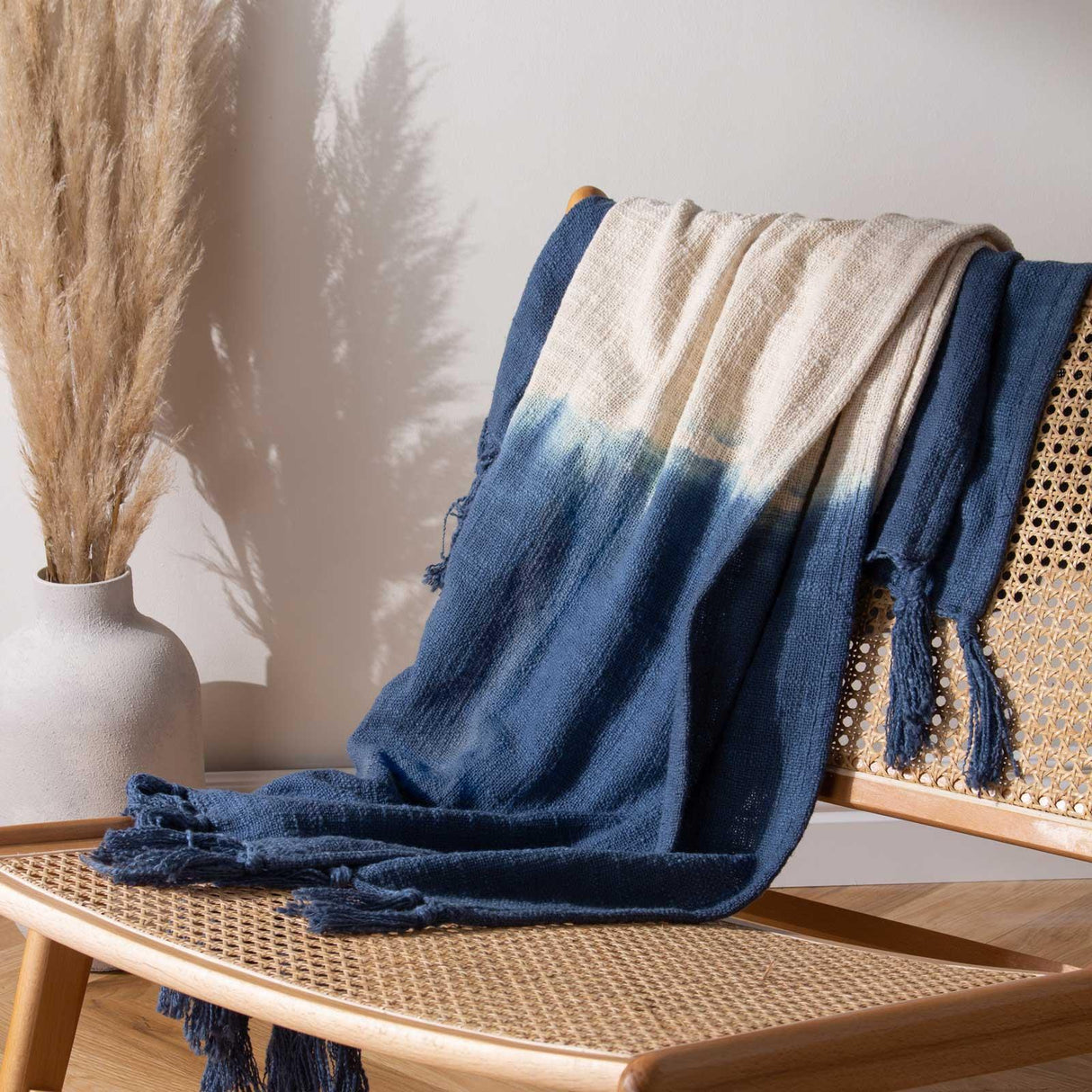 Mizu Dip Dye Fringed Cotton Throw 130cm x 170cm by furn.
