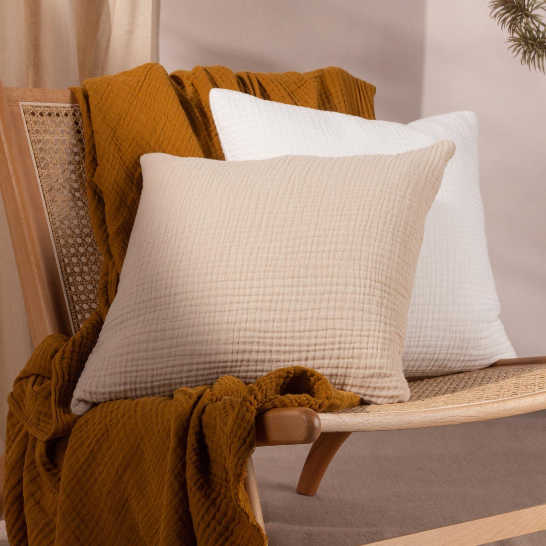 Lark Muslin Crinkle 100% Cotton Natural Cushion Cover 45cm x 45cm