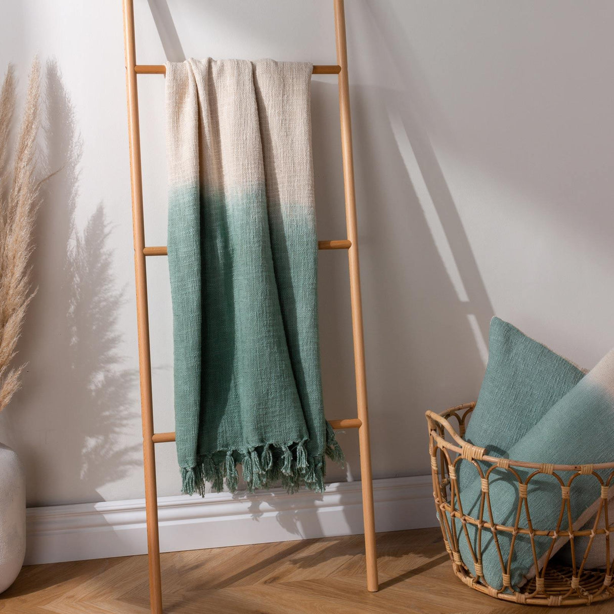 Mizu Dip Dye Fringed Cotton Throw 130cm x 170cm by furn.