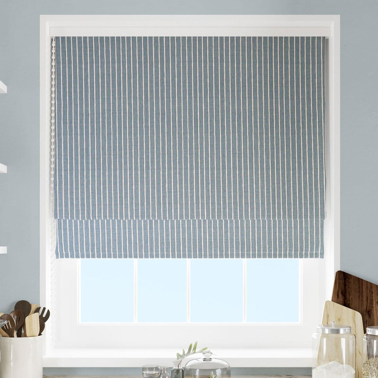 Pencil Stripe Ocean Made To Measure Roman Blind by Style Furnishings