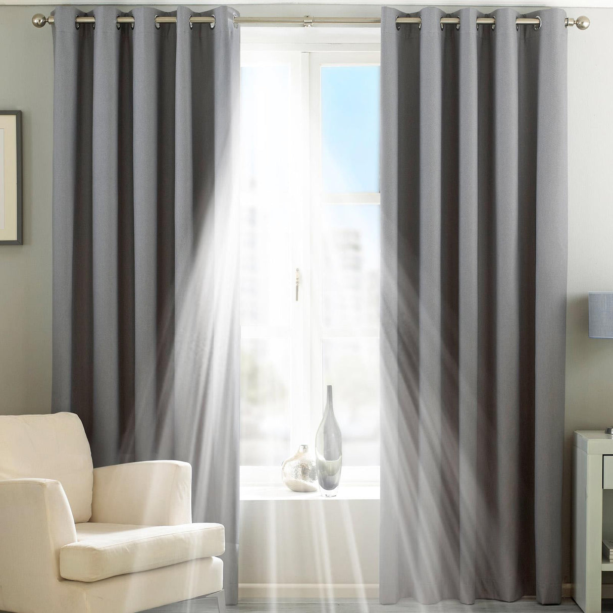 Twilight Blackout Eyelet Curtains Silver 90" x 72" by Riva Home
