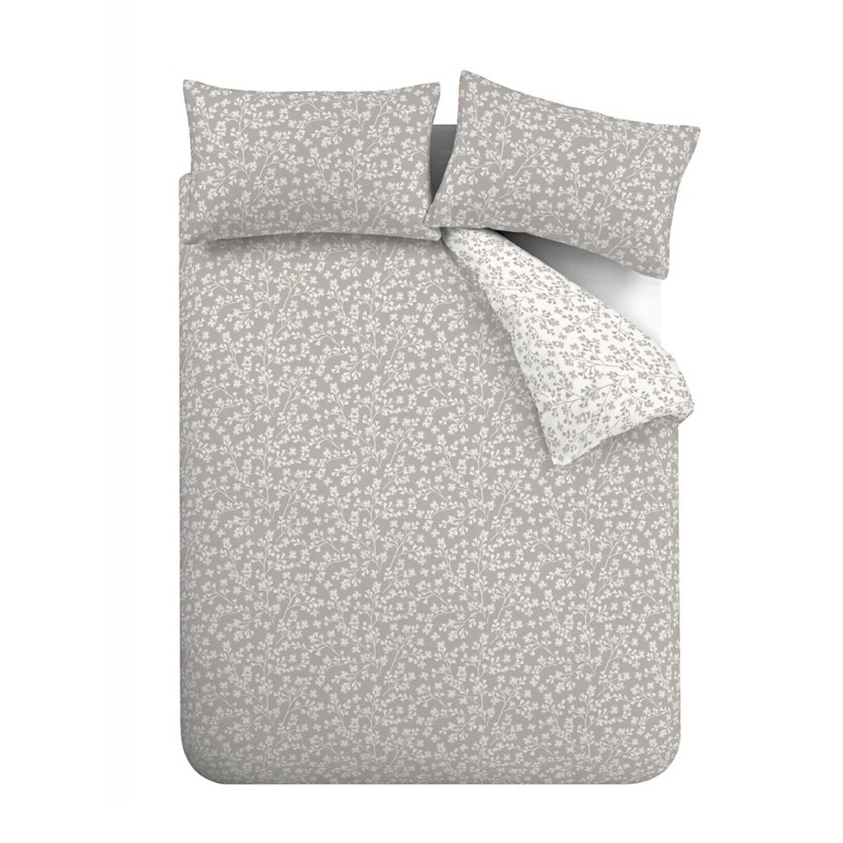 Brushed Cotton Flannelette Grace Floral Leaf Duvet Cover Set by Catherine Lansfield