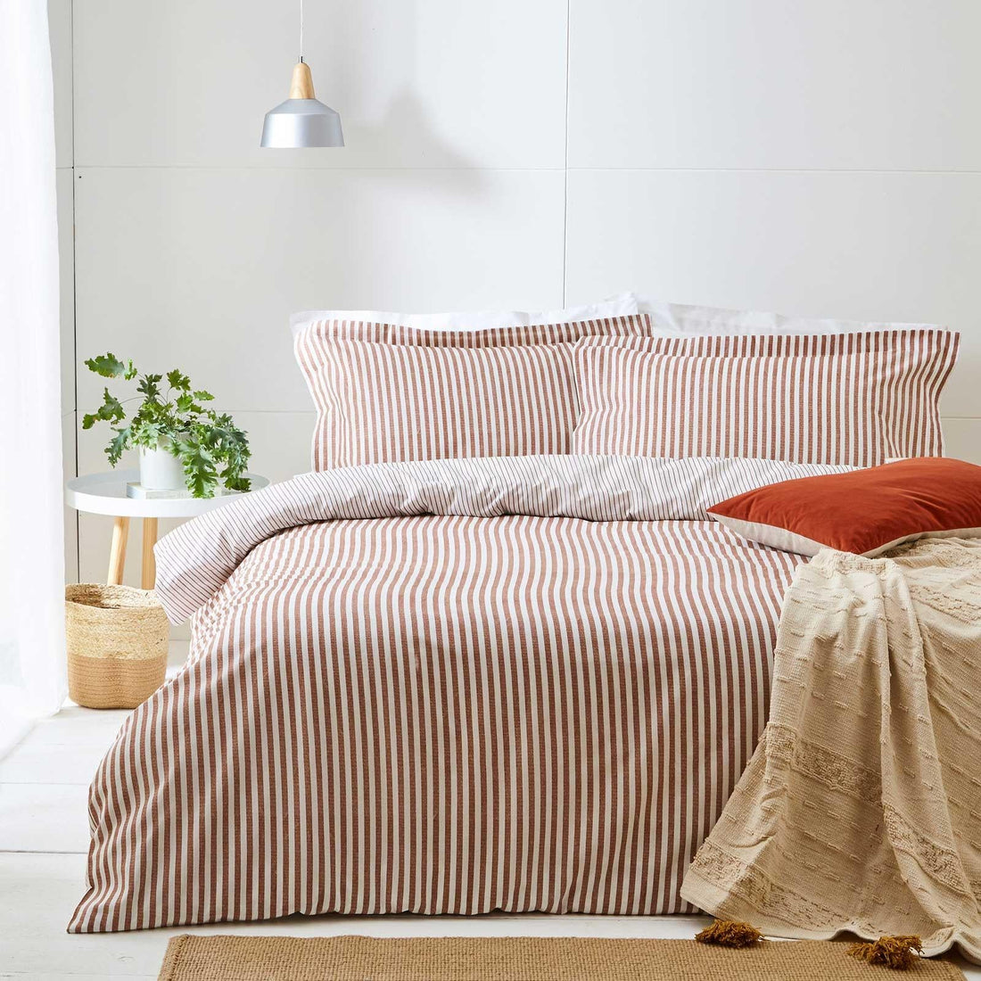 Hebden Mélange Stripe Pecan 100% Cotton Duvet Cover Bedding Set