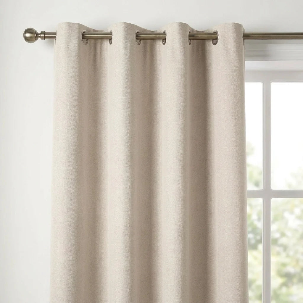 Velvet Chenille Eyelet Curtains - Cream image 2