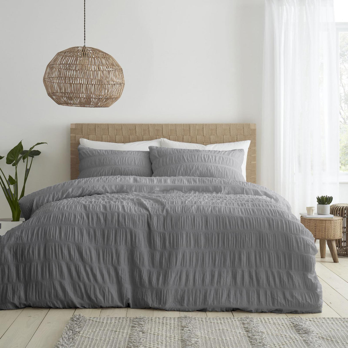 Seersucker Grey Duvet Cover Set