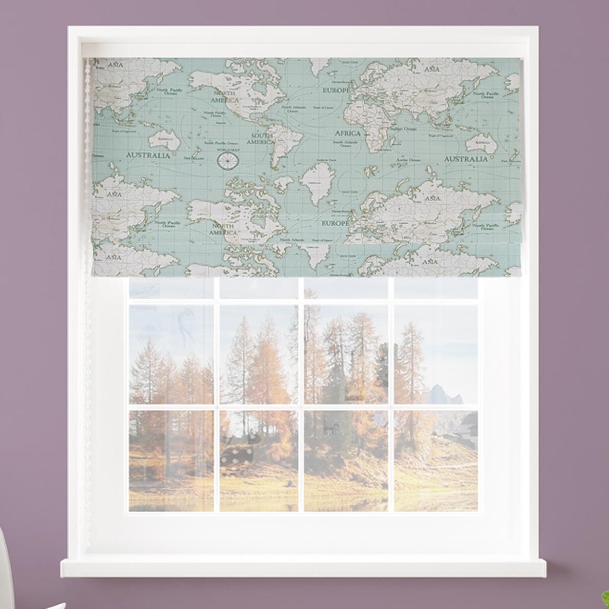 Maps Duck Egg Made To Measure Roman Blind by Style Furnishings