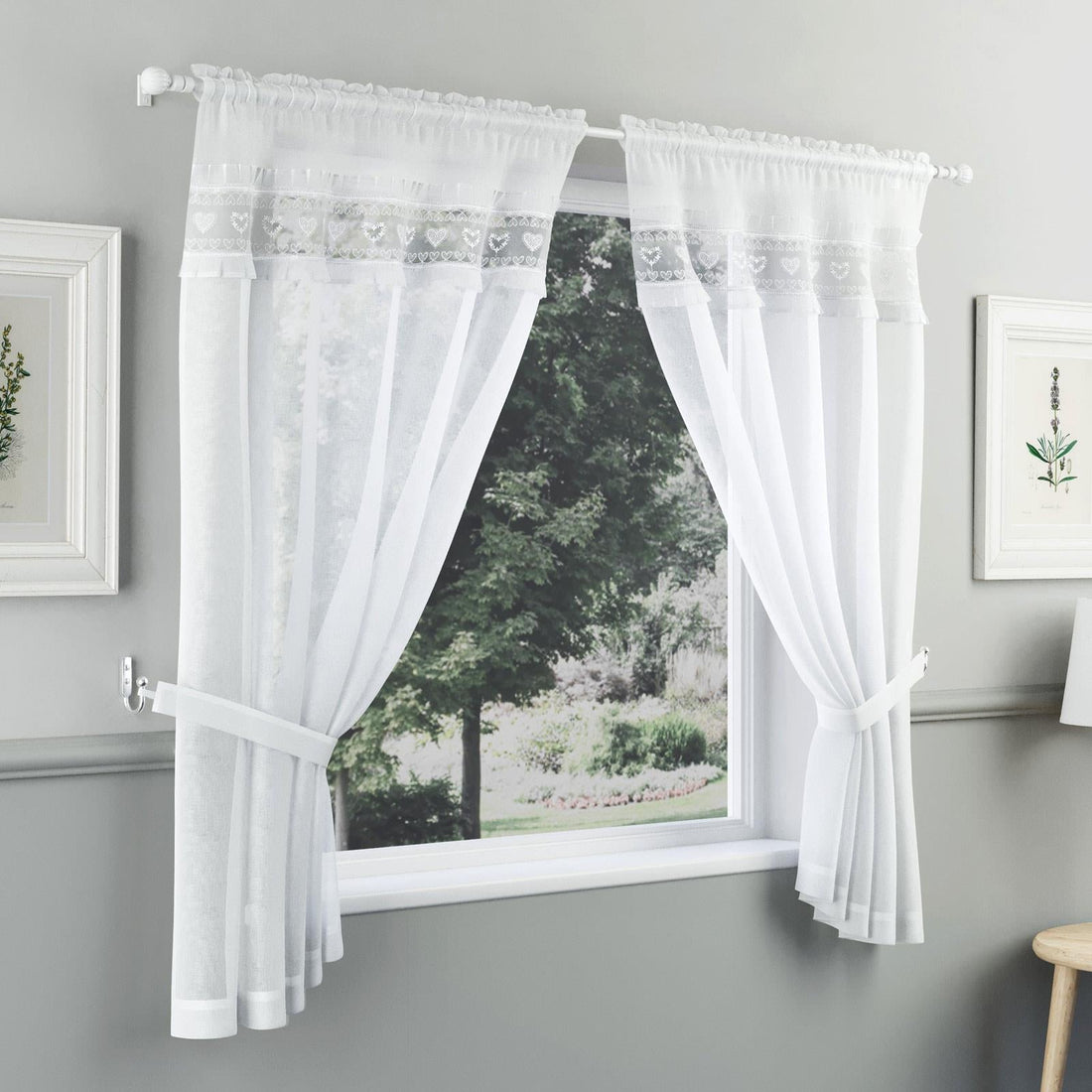 Lucy Embroidered Window Curtain Set Kitchen Set Voile White