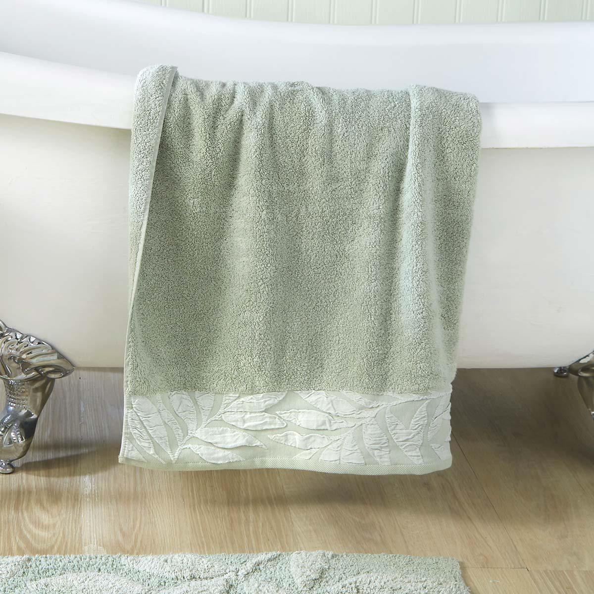 Lacie Jacquard Leaf Trim Zero Twist 550gsm Towel by Dreams & Drapes