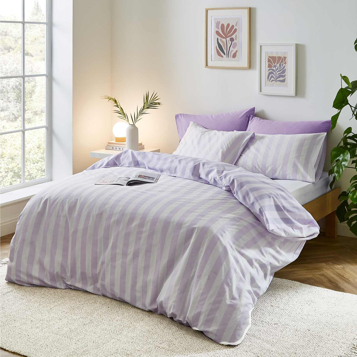 Sassy B Stripe Tease Blue Reversible Duvet Cover Set - Lilac