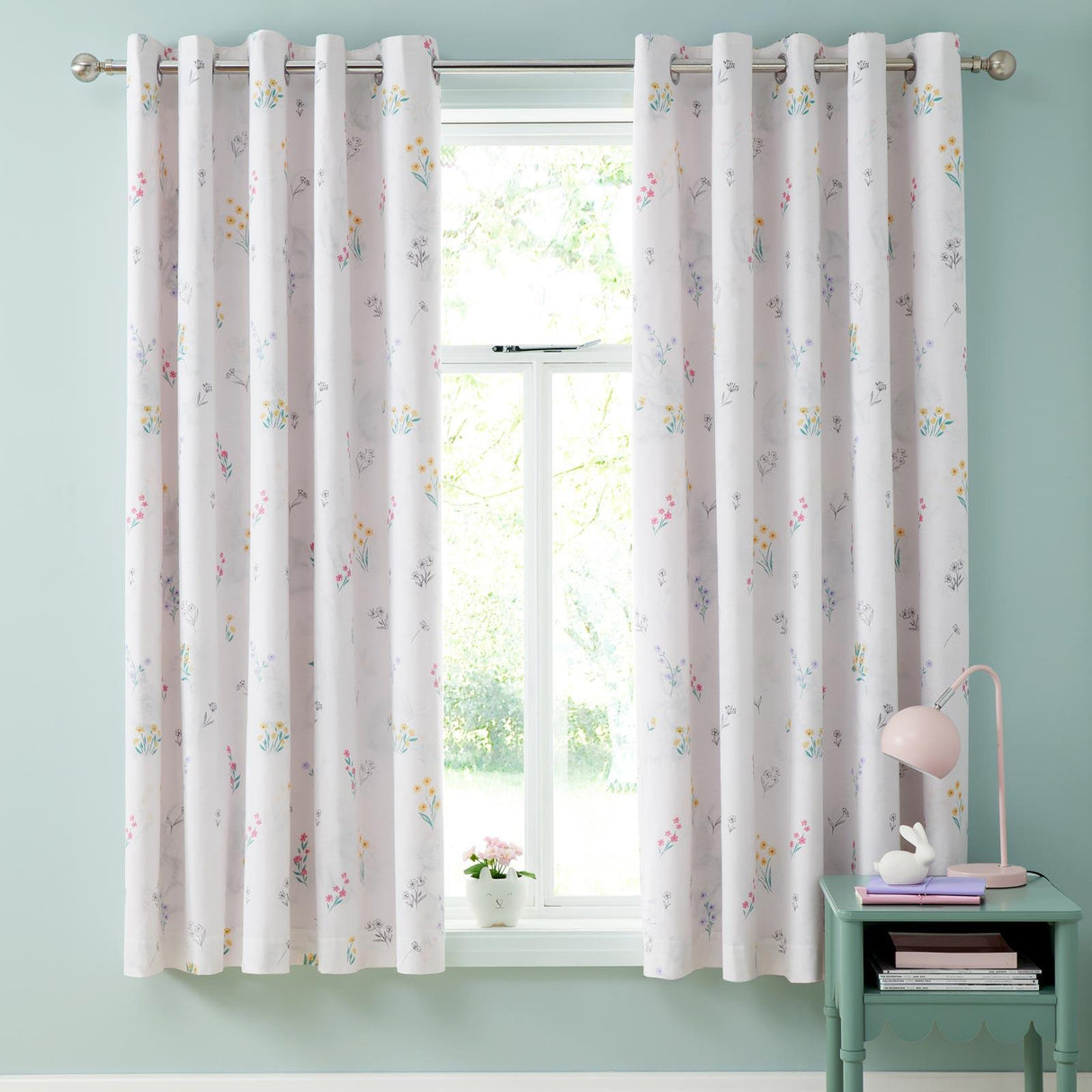 Bunny Tails Ditsy Flower Eyelet Curtains by Catherine Lansfield
