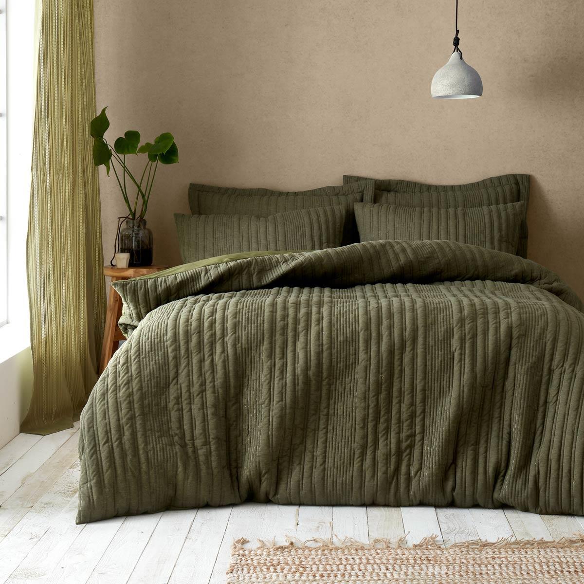 Pineapple Elephant Tamba Stripe Duvet Cover Set - Olive