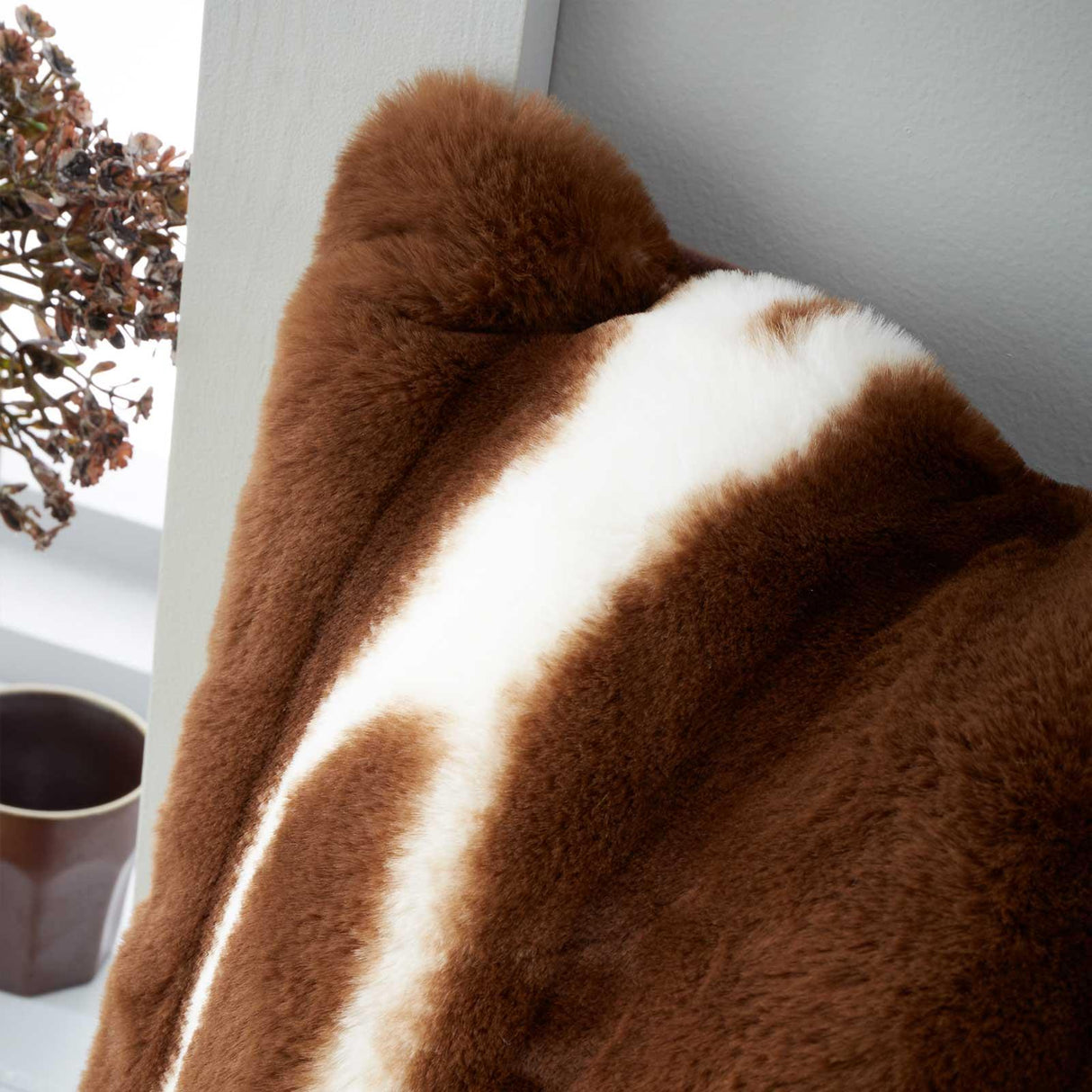 Catherine Lansfield Flint Faux Fur Chocolate Filled Cushion 2