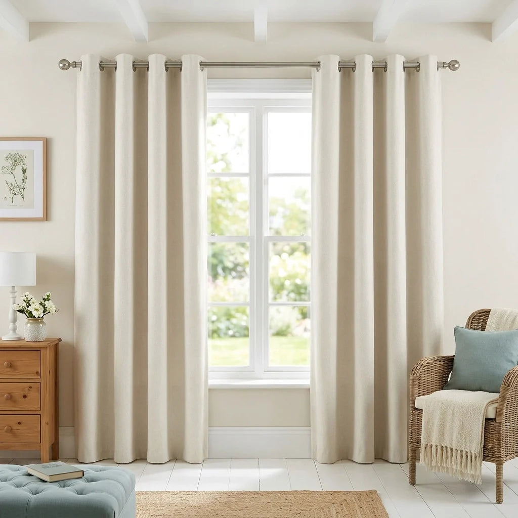 Cream Velvet Chenille Dimout Eyelet Curtains