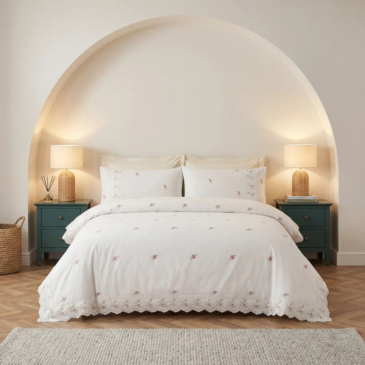 Sophie Embroidered Duvet Cover Set - Cream