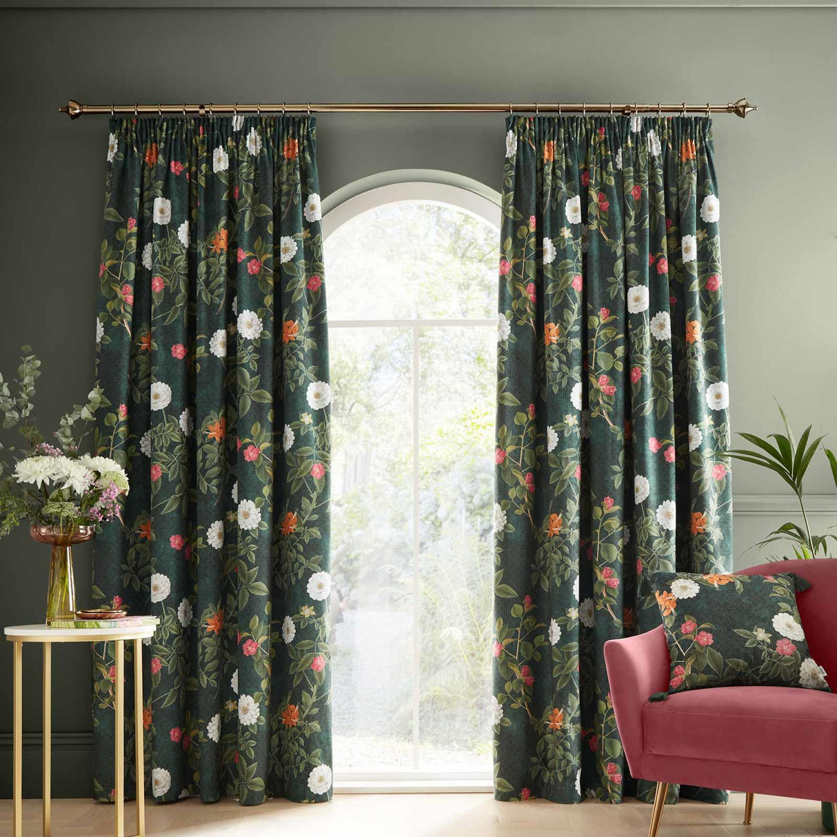 Arcadia Floral Tape Top Curtains by RHS