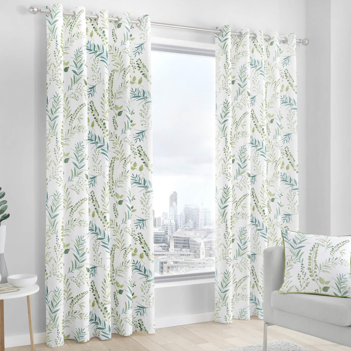 Fernworthy Green Eyelet Curtains Green by Fusion