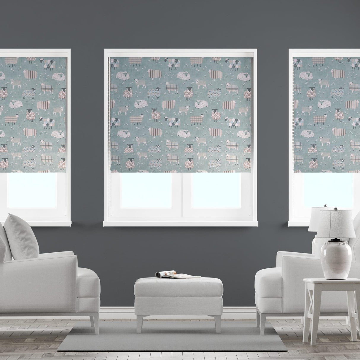 Baa Baa Duck Egg Made To Measure Roman Blind by Style Furnishings