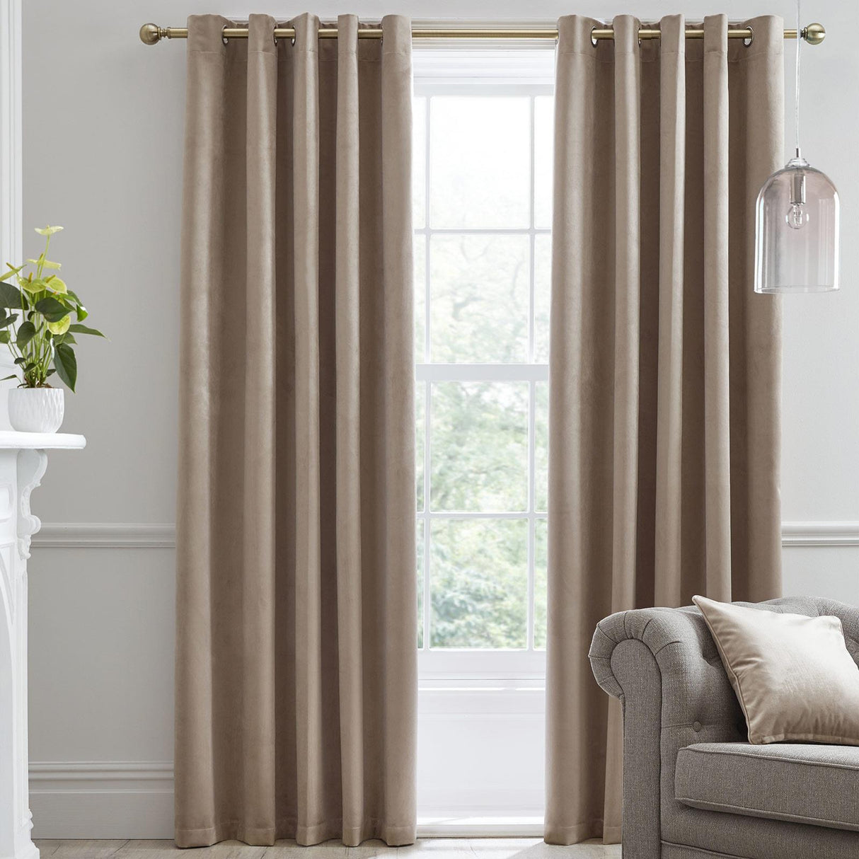 Laurence Llewelyn-Bowen Montrose Velvet Blackout Ready Made Eyelet Curtains - Linen