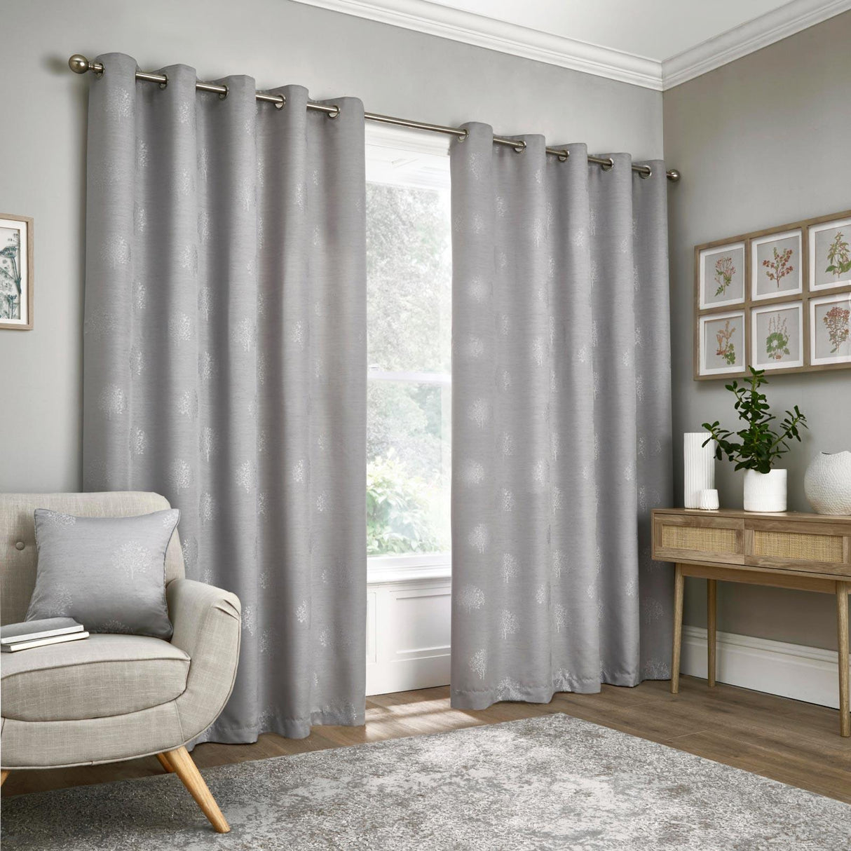 Harvest Jacquard Eyelet Curtains Silver by Appletree Loft