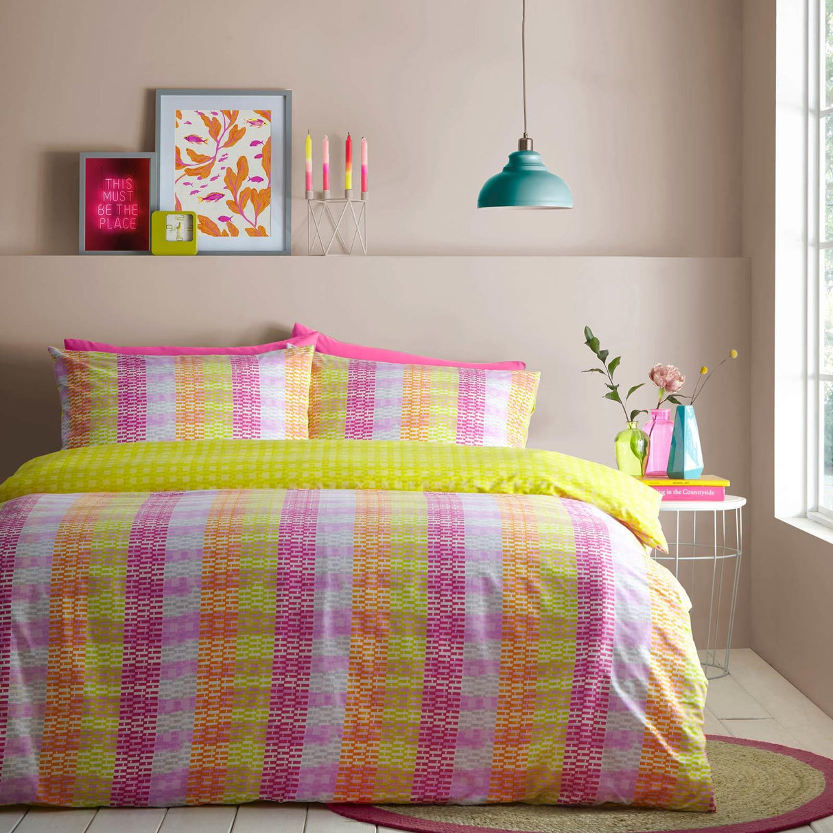 Neola Abstract Neon Striped Duvet Cover Set