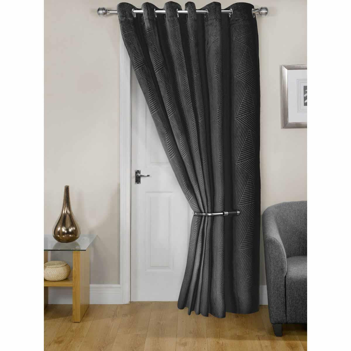 Midnight Thermal Eyelet Door Curtain Embossed Velvet Woven Design by Emma Barclay