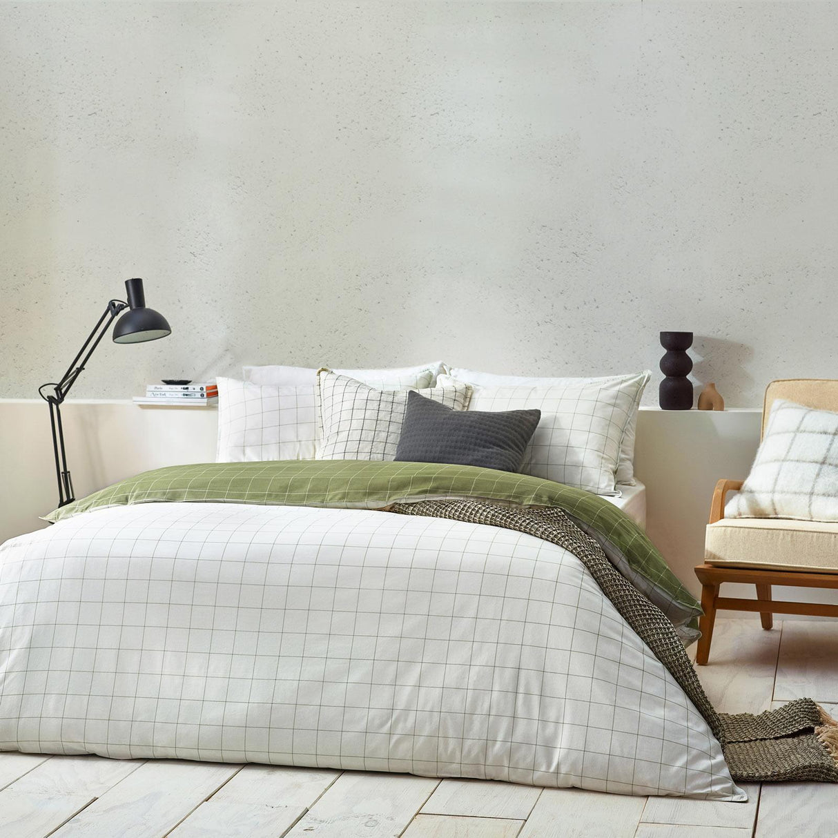 Howarth Check Moss + Natural Duvet Cover Set