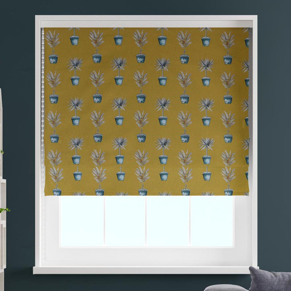 Greenhouse Pots Ochre Made To Measure Roman Blind by Style Furnishings