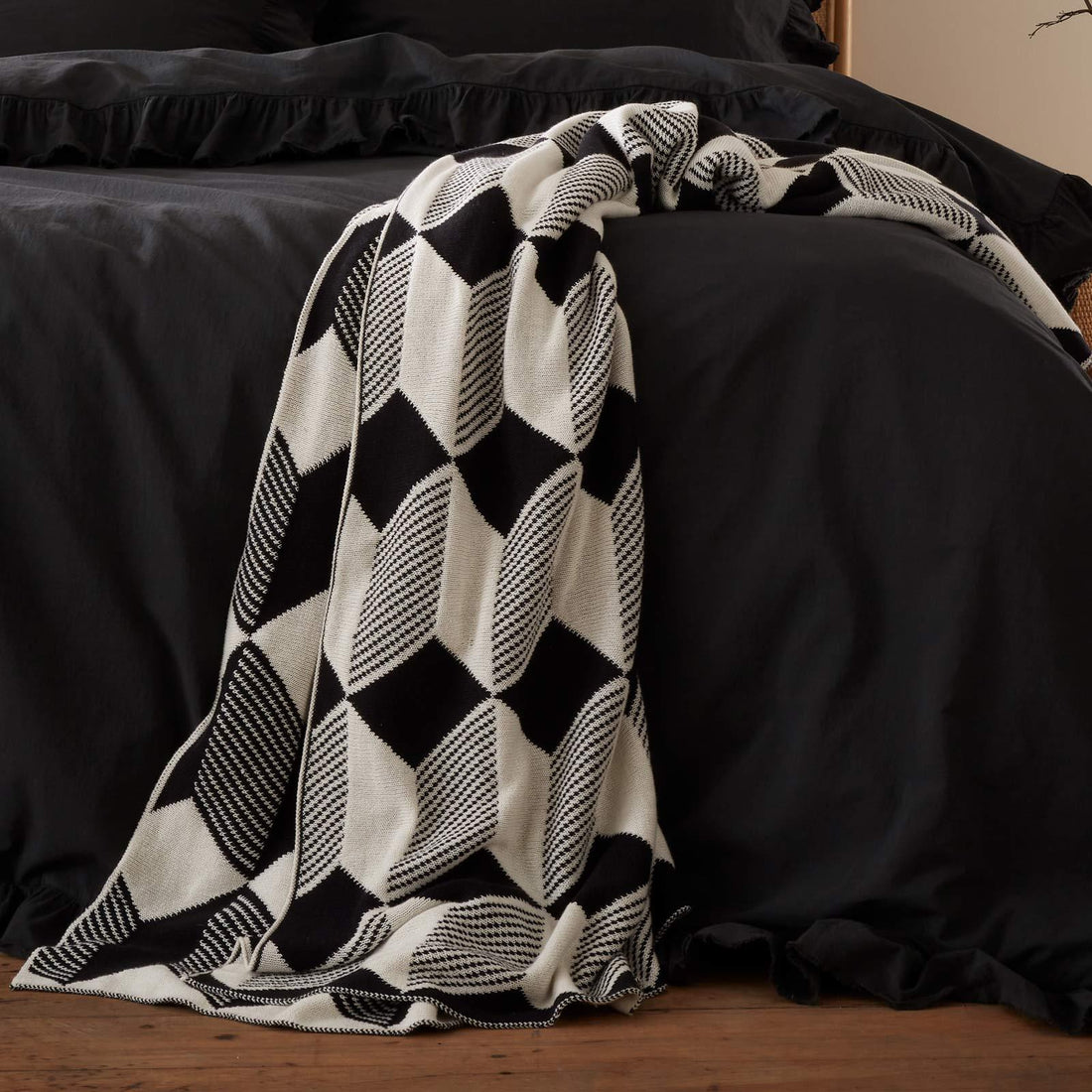 Style Sisters Knitted Cube Beige 100% Cotton Throw Blanket