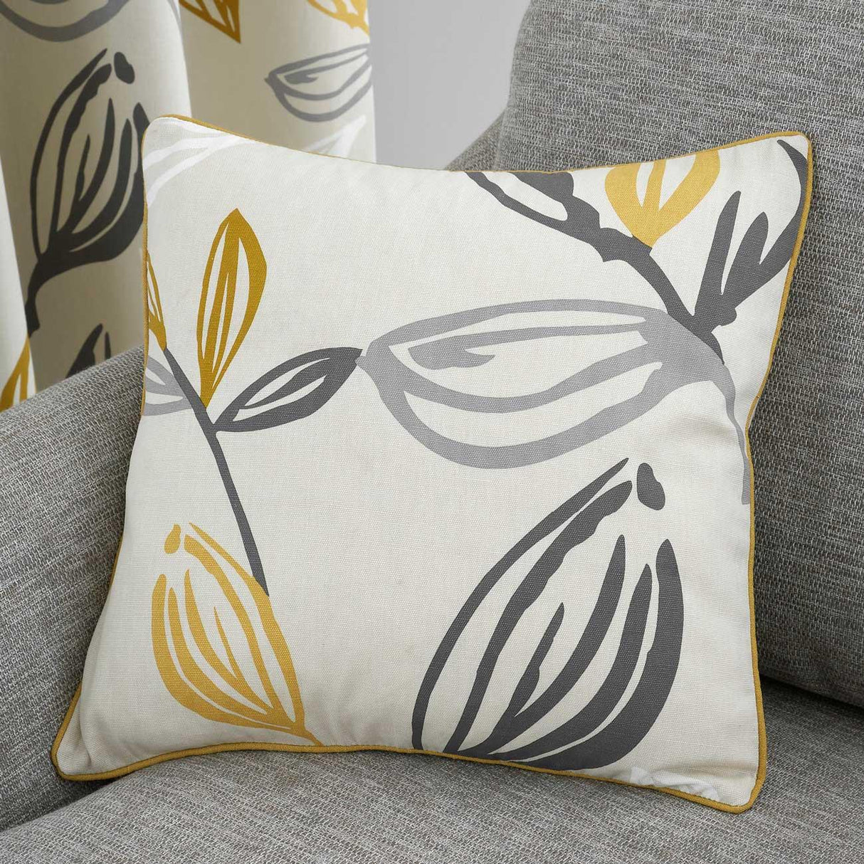 Fusion Ensley Cotton Cushion Cover Grey and Yellow 43cm x 43cm (17") 2